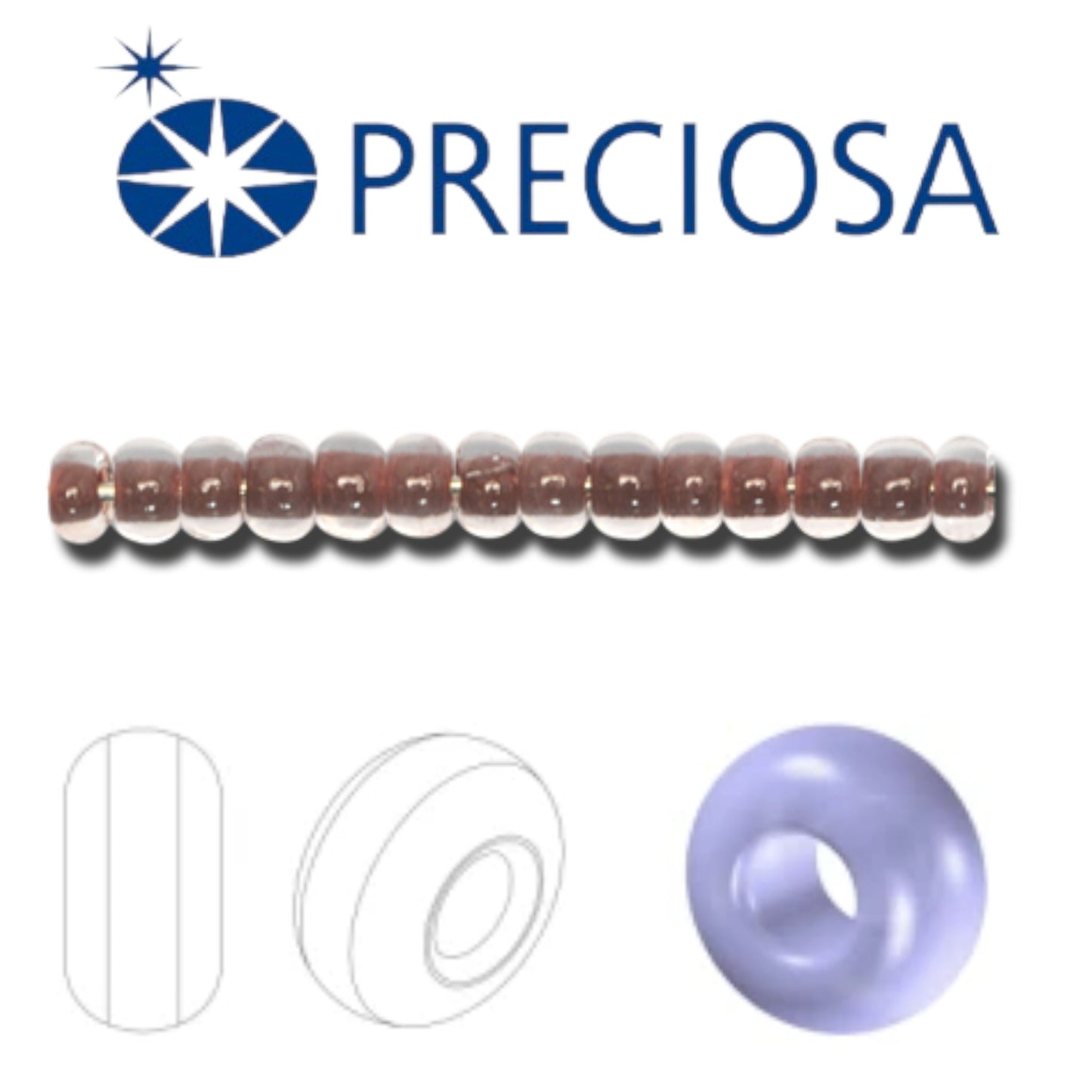 10/0 08A19 Preciosa Czech Glass Seed Beads Rocailles 2.3mm. Terra Intensiv Lined - Brown.