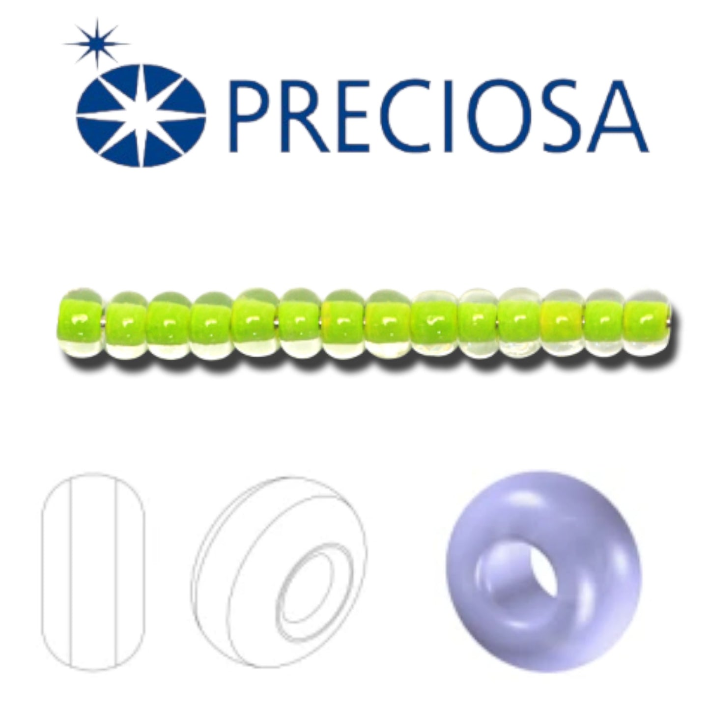 10/0 08A54 Preciosa Cseh Üveg Magtartalmú Gyöngyök (Kásagyöngy) Rocailles 2.3mm. Terra Intensiv Lined - Zöld.