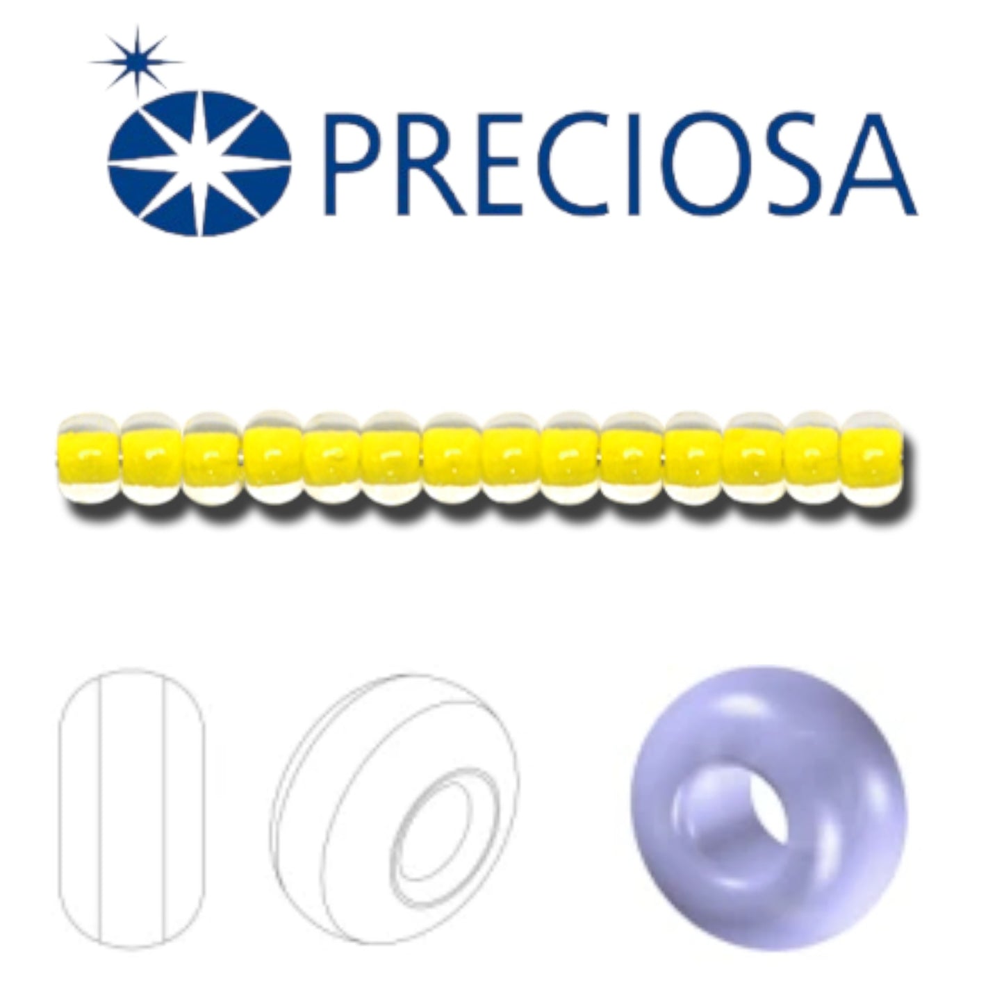 10/0 08A86 Preciosa Czech Glass Perler Rocailles 2.3mm. Terra Intensiv Lined - Gul.