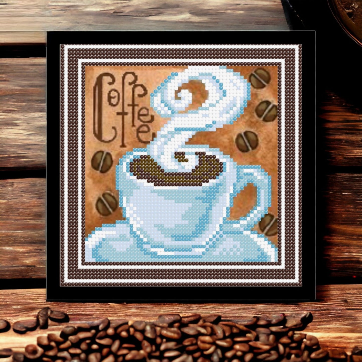 DIY Bead embroidery kit "Cup of coffee". Size: 6.3 - 6.3in (16 - 16cm). - VadymShop