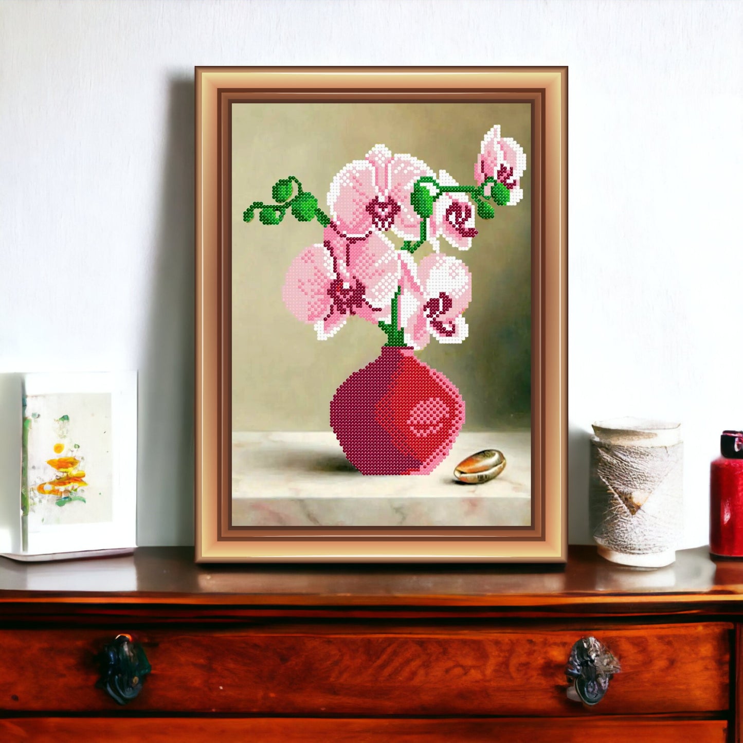 Bead embroidery kit "Pink Orchid". Size: 8.3 - 12.6 in (21 - 32сm) - VadymShop