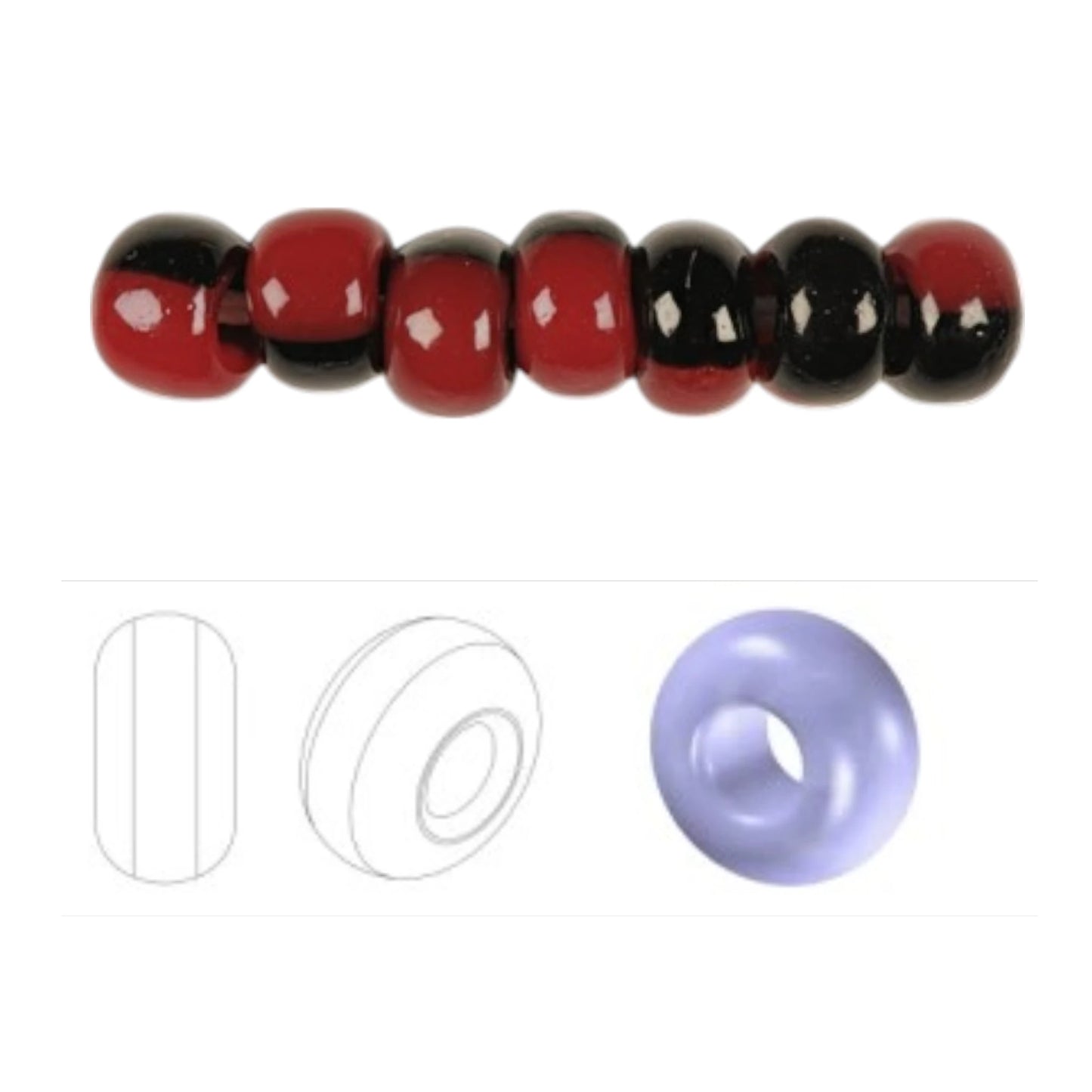 6/0 23790 Preciosa Tjekkiske Glas Perler Rocailles 4.1mm. Rød Sort Harlekin.