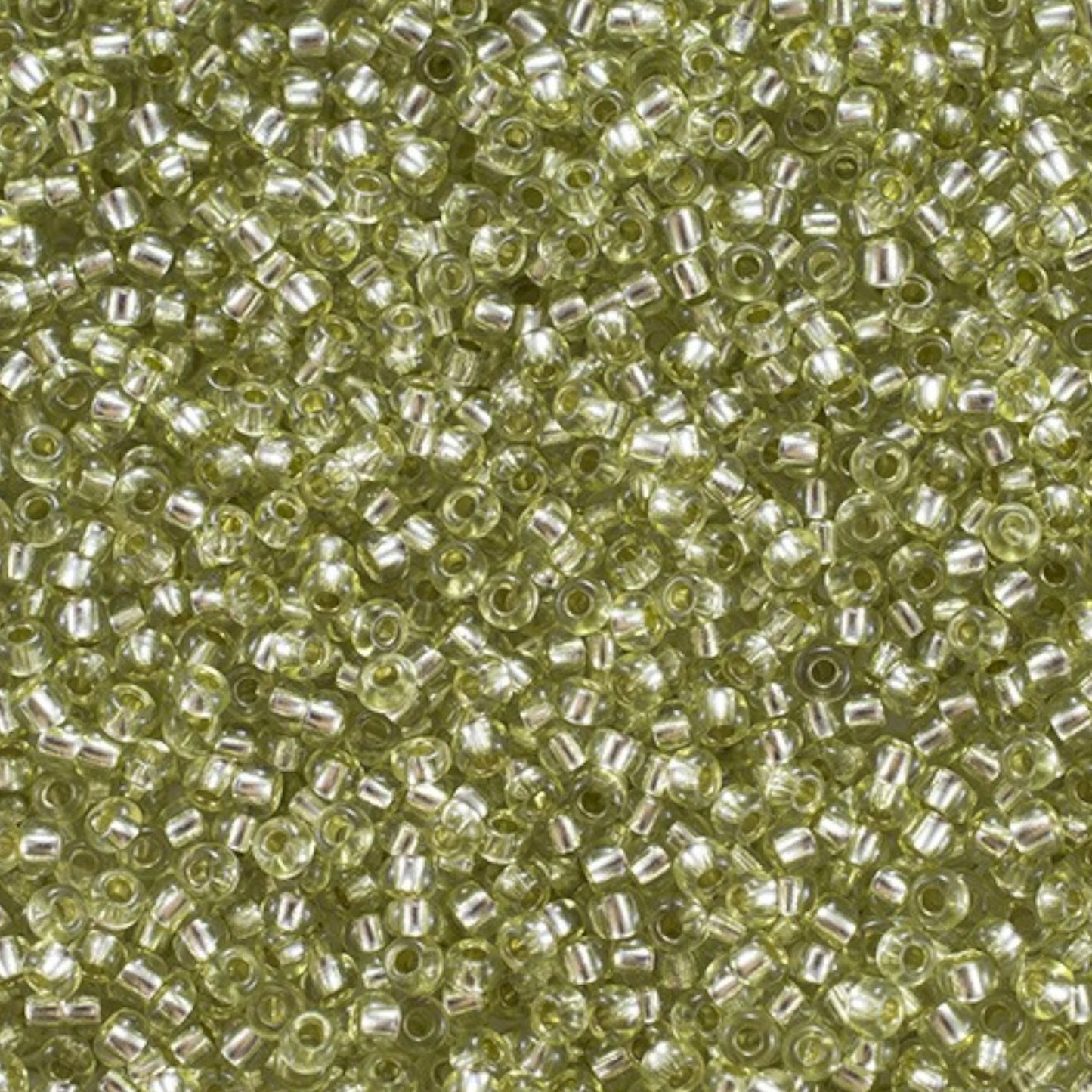 10/0 78153 Preciosa Czech Glass Missangas/Miçangas Pequenas (contas miúdas) Rocaille 2.3mm. Verde 2 tingido Cristal, Revestido a Prata.