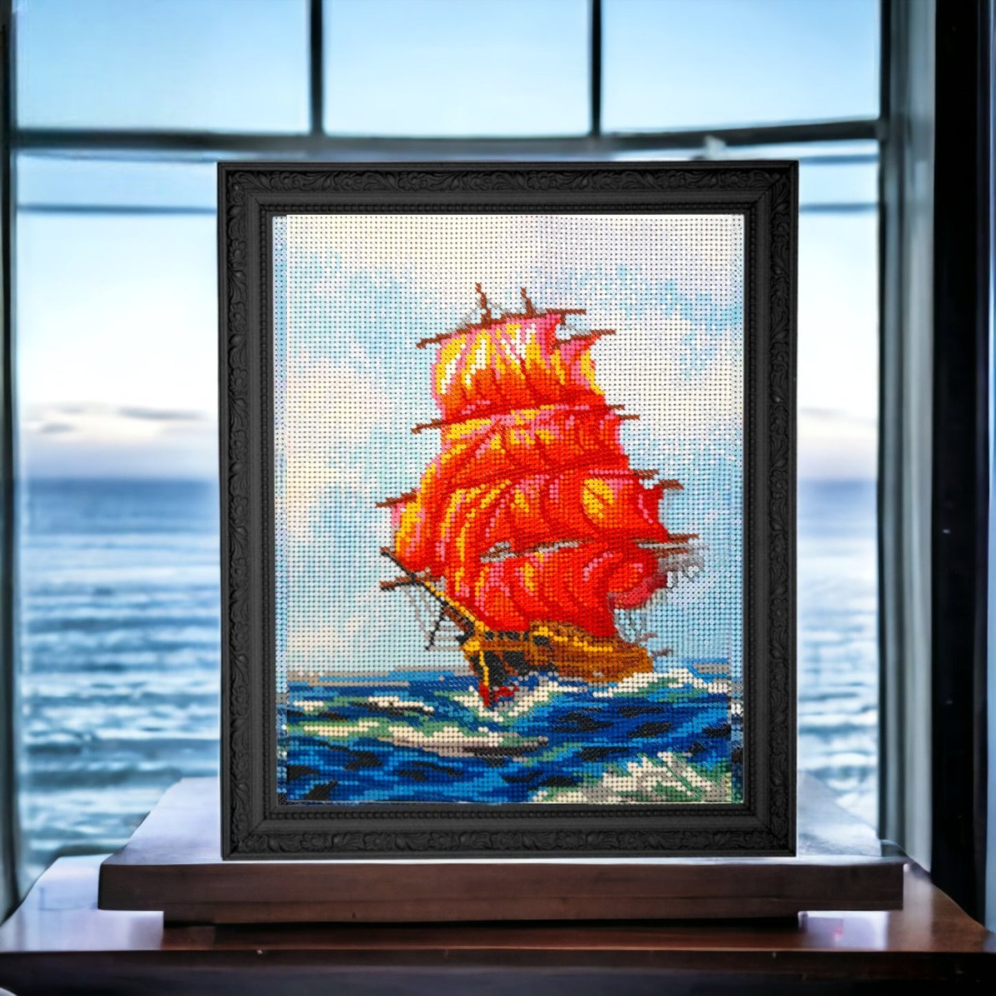 DIY Bead embroidery kit "Red Sails" Size: 7.8-10.1 in (20-26cm) - VadymShop