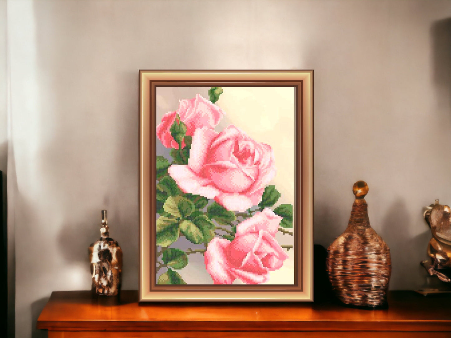 DIY Bead embroidery kit "Pink roses". Size: 8.7-13.8in (22-35cm) - VadymShop