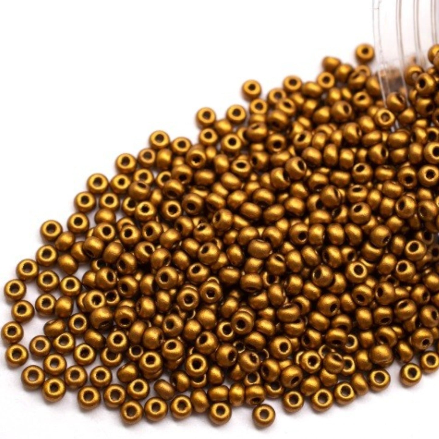 01740 Czech seed beads PRECIOSA round 10/0 Golden metallic. Metallic - Opaque Bronze.