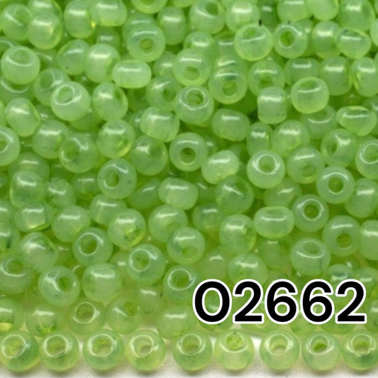 02662 Czech seed beads PRECIOSA round 10/0 light green. Alabaster - Solgel Dyed.