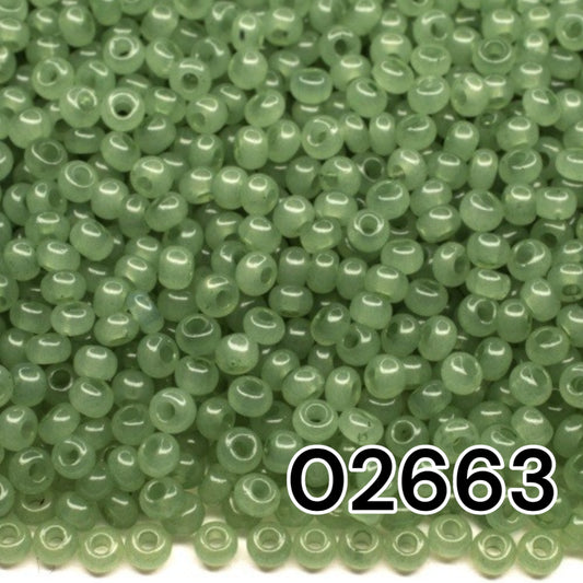 02663 Czech seed beads PRECIOSA round 10/0 grey green. Alabaster - Solgel Dyed.