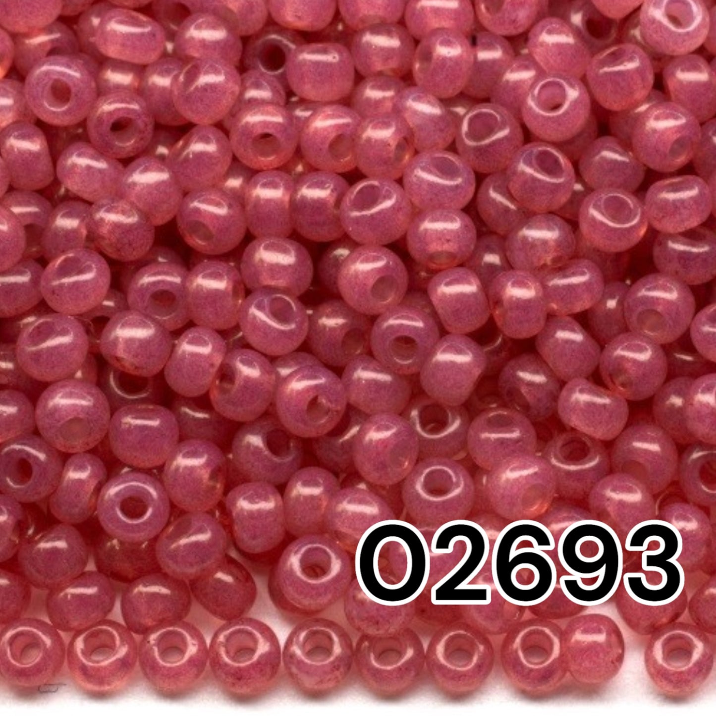 02693 Tschechische Rocailles PRECIOSA rund 10/0 lila rosa. Alabaster – Solgel-gefärbt.
