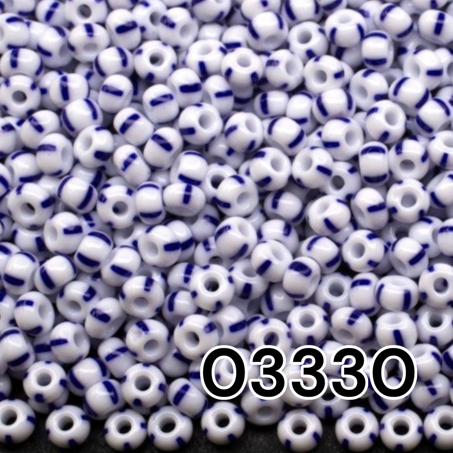 6/0 03330 Preciosa Cuentas de Semilla (Abalorios / Mostacillas) Checas de Vidrio Rocallas 4.1mm. Blanco Azul Rayado Opaco.