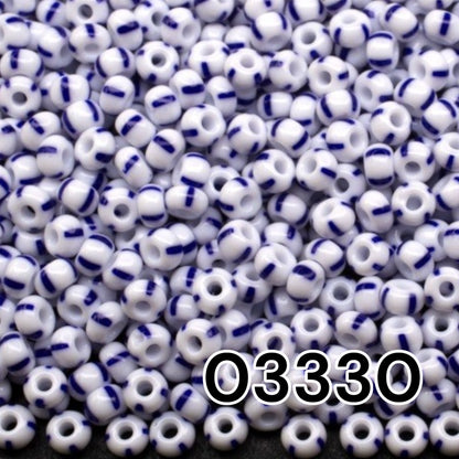 6/0 03330 Preciosa Cuentas de Semilla (Abalorios / Mostacillas) Checas de Vidrio Rocallas 4.1mm. Blanco Azul Rayado Opaco.
