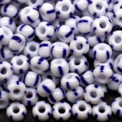 6/0 03330 Preciosa Cuentas de Semilla (Abalorios / Mostacillas) Checas de Vidrio Rocallas 4.1mm. Blanco Azul Rayado Opaco.