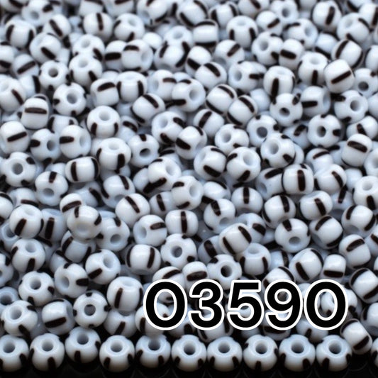 03590 Striped opaque. Czech glass seed Beads Preciosa Ornela Rocailles 10/0.