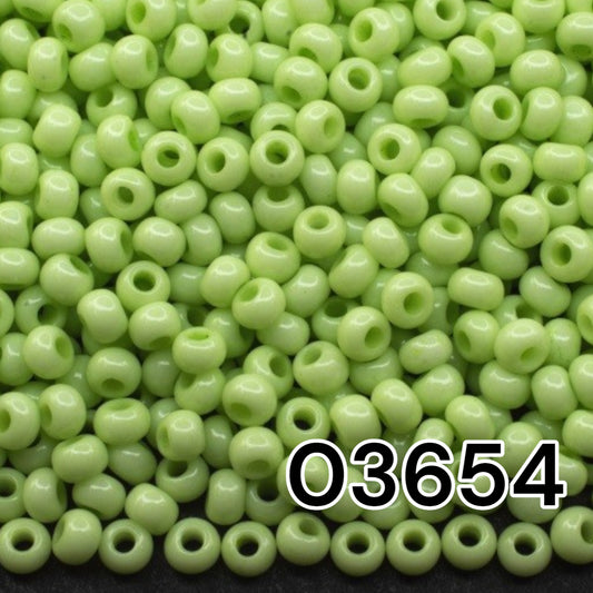 03654 Czech seed beads PRECIOSA round 10/0 light light green. Chalk - Solgel Dyed.