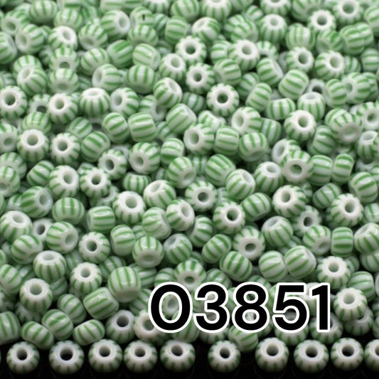 03851 Striped opaque. Czech glass seed Beads Preciosa Ornela Rocailles 10/0.