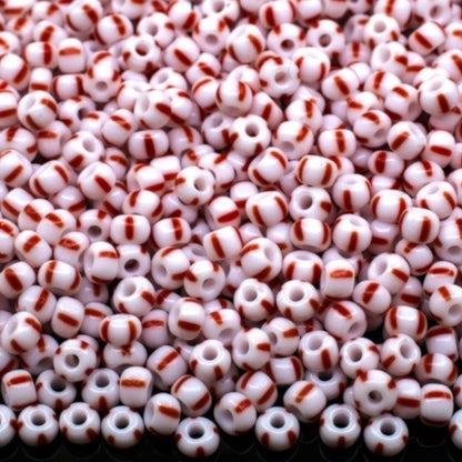 6/0 03890 Preciosa Cuentas de Semilla (Abalorios / Mostacillas) Checas de Vidrio Rocallas 4.1mm. Opaco Rojo a Rayas.