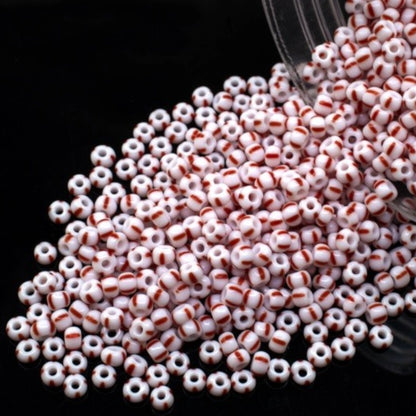 6/0 03890 Preciosa Cuentas de Semilla (Abalorios / Mostacillas) Checas de Vidrio Rocallas 4.1mm. Opaco Rojo a Rayas.