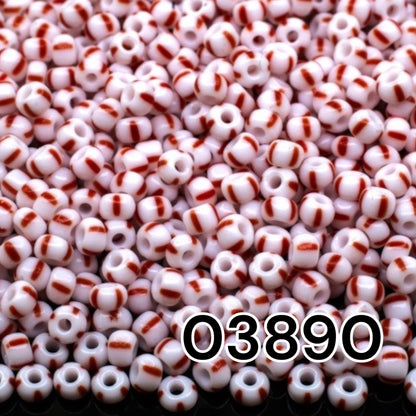 6/0 03890 Preciosa Cuentas de Semilla (Abalorios / Mostacillas) Checas de Vidrio Rocallas 4.1mm. Opaco Rojo a Rayas.