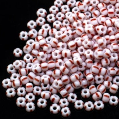 6/0 03890 Preciosa Cuentas de Semilla (Abalorios / Mostacillas) Checas de Vidrio Rocallas 4.1mm. Opaco Rojo a Rayas.