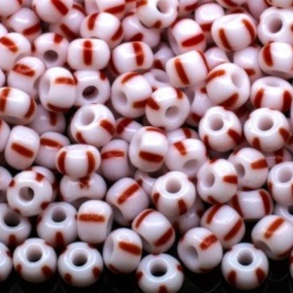 6/0 03890 Preciosa Cuentas de Semilla (Abalorios / Mostacillas) Checas de Vidrio Rocallas 4.1mm. Opaco Rojo a Rayas.