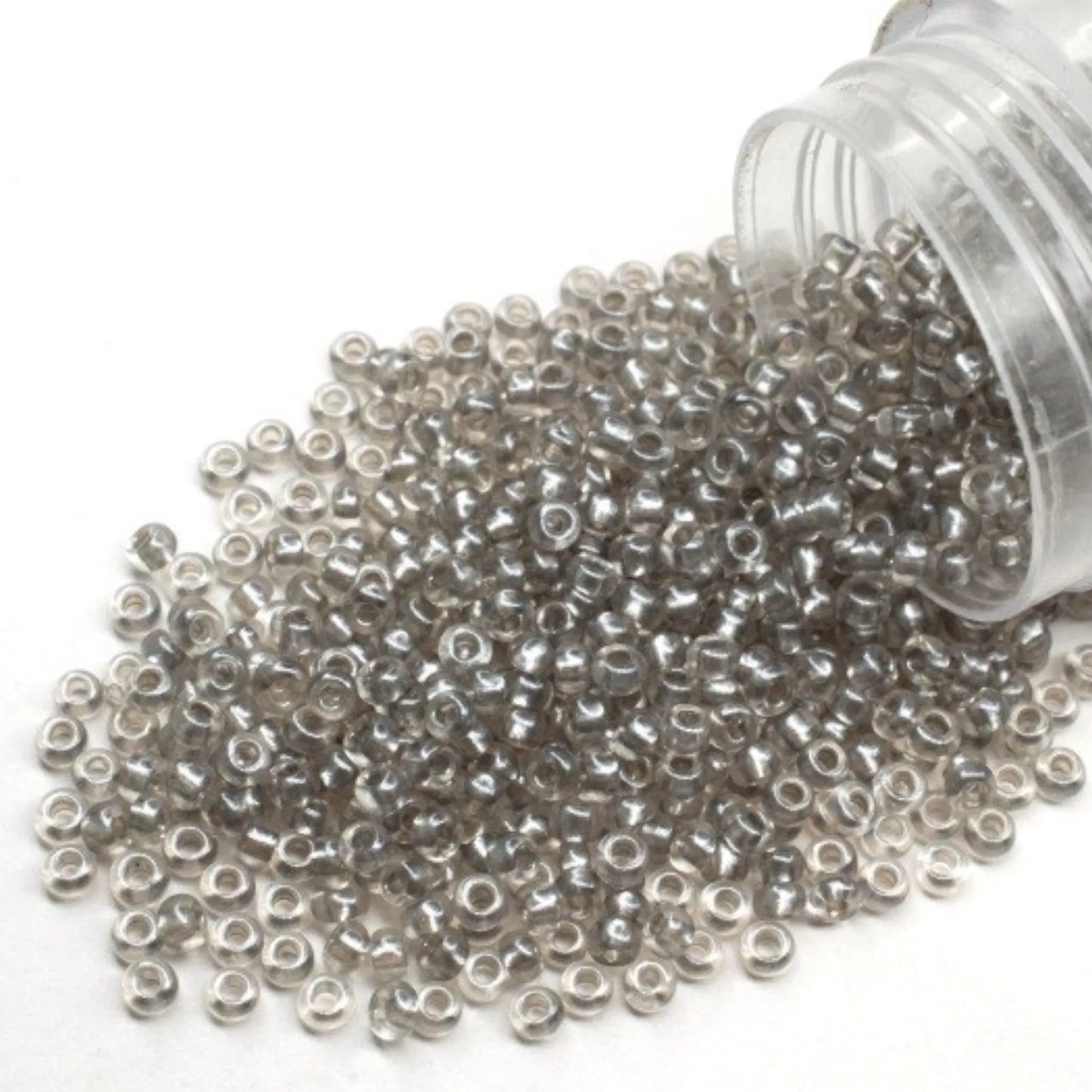 08149 Czech seed beads PRECIOSA Rocailles 10/0 grey. Crystal - Terra Pearl.