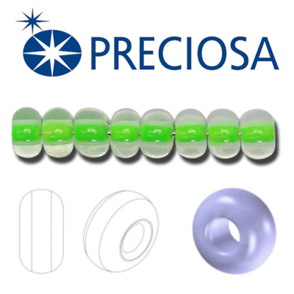 2/0 08756 Preciosa Tsjechisch glas Kralen Rocaillekralen 6.1mm. Kristal, Neon groen met lijn.