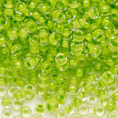 6/0 08A54 Preciosa Czech Glass Koraliki Rocailles 4.1mm. Kryształ terra intensywna zielona powłoka.