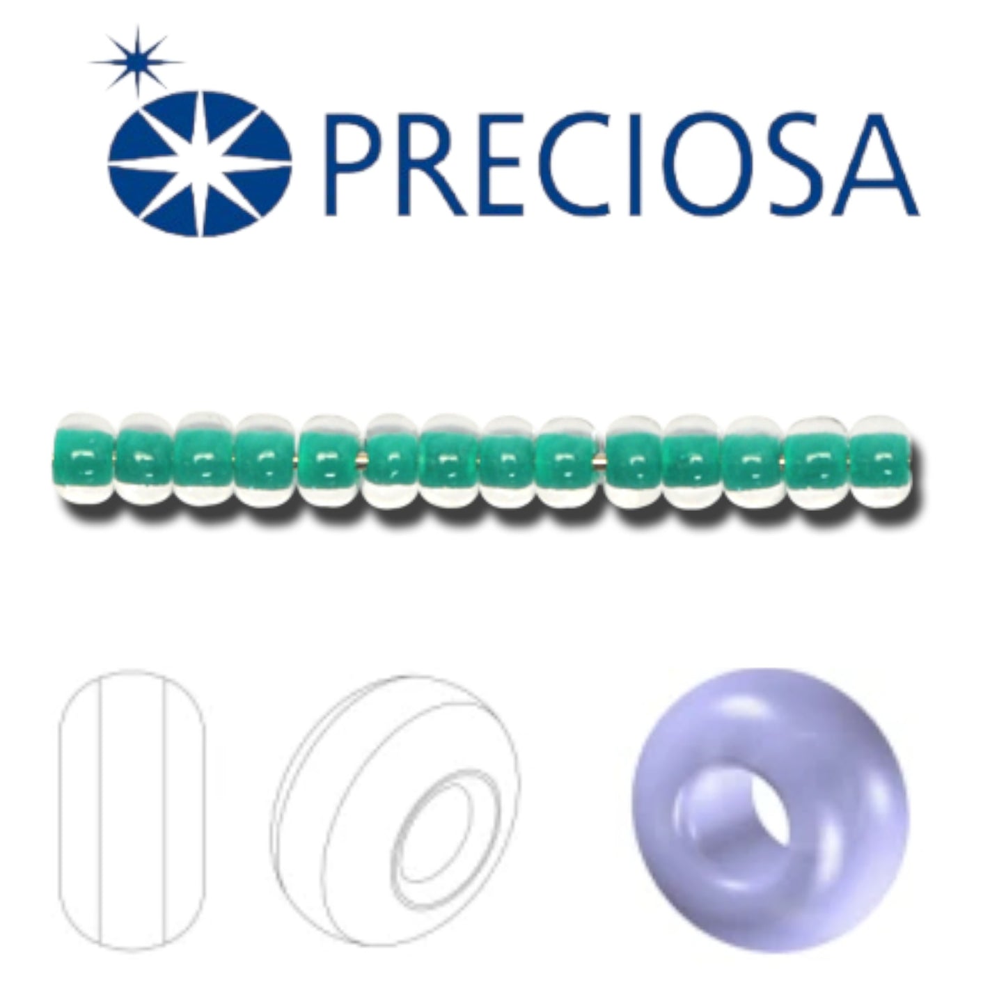 10/0 08A58 Preciosa Czech Glass Seed Beads Rocailles 2.3mm. Terra Intensiv Lined - Green.