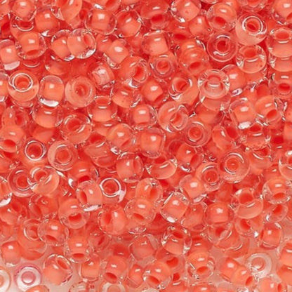 6/0 08A91 Preciosa Czech Glass Seed Beads Rocailles 4.1mm. Crystal terra intensive orange lining.