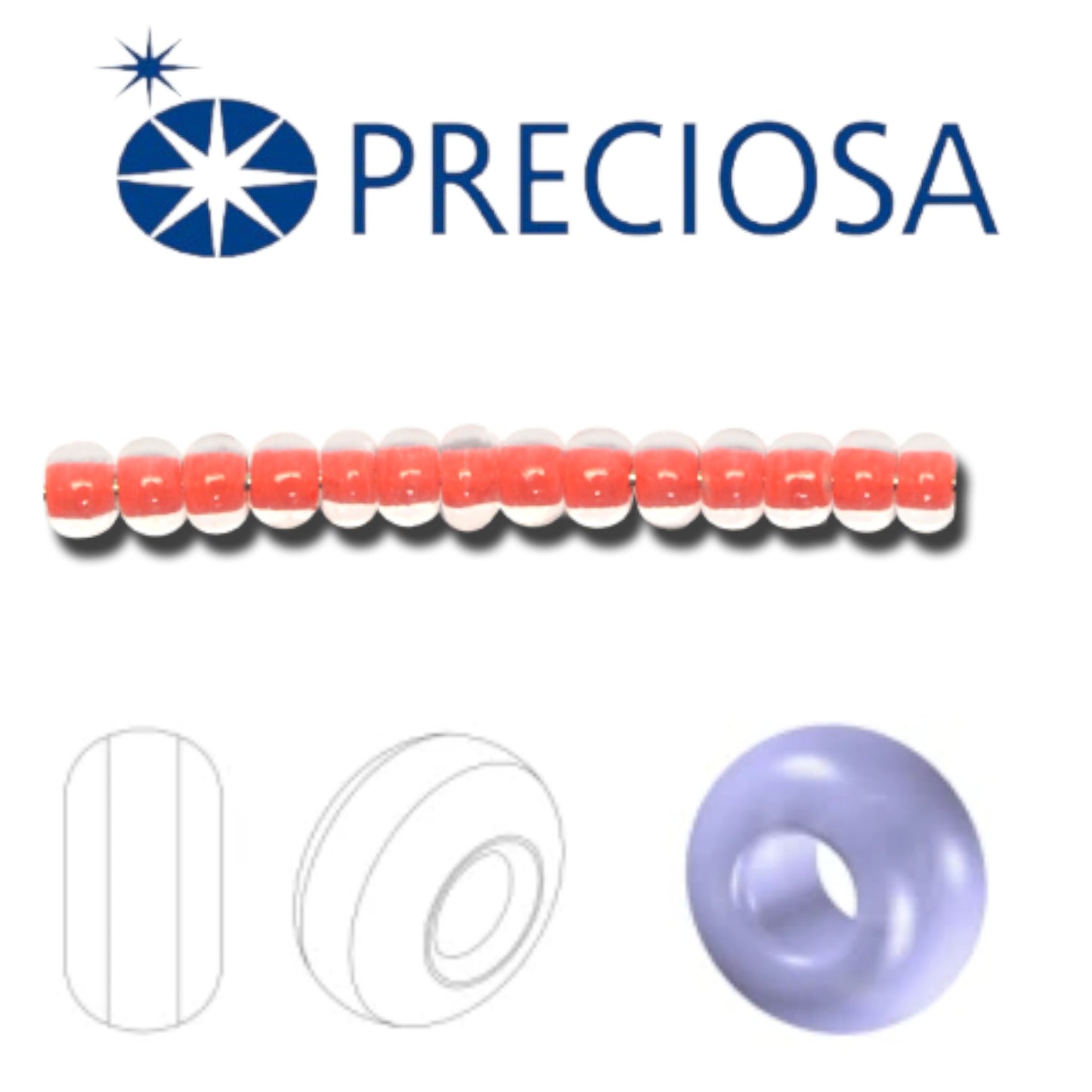 10/0 08A91 Preciosa Czech Glass Seed Beads Rocailles 2.3mm. Terra Intensiv Lined - Orange.