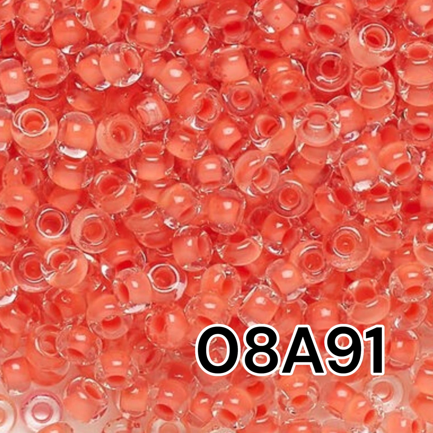 6/0 08A91 Preciosa Czech Glass Seed Beads Rocailles 4.1mm. Crystal terra intensive orange lining.