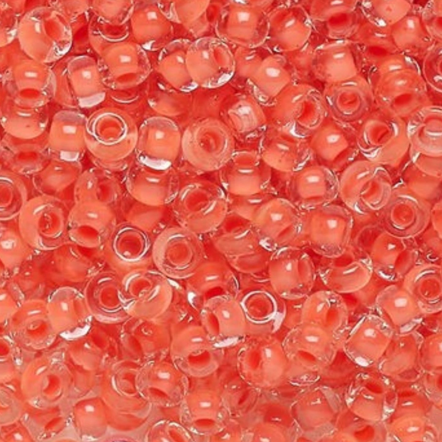 6/0 08A91 Preciosa Czech Glass Seed Beads Rocailles 4.1mm. Crystal terra intensive orange lining.