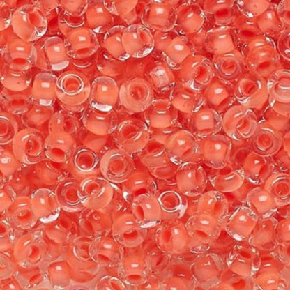 6/0 08A91 Preciosa Czech Glass Seed Beads Rocailles 4.1mm. Crystal terra intensive orange lining.