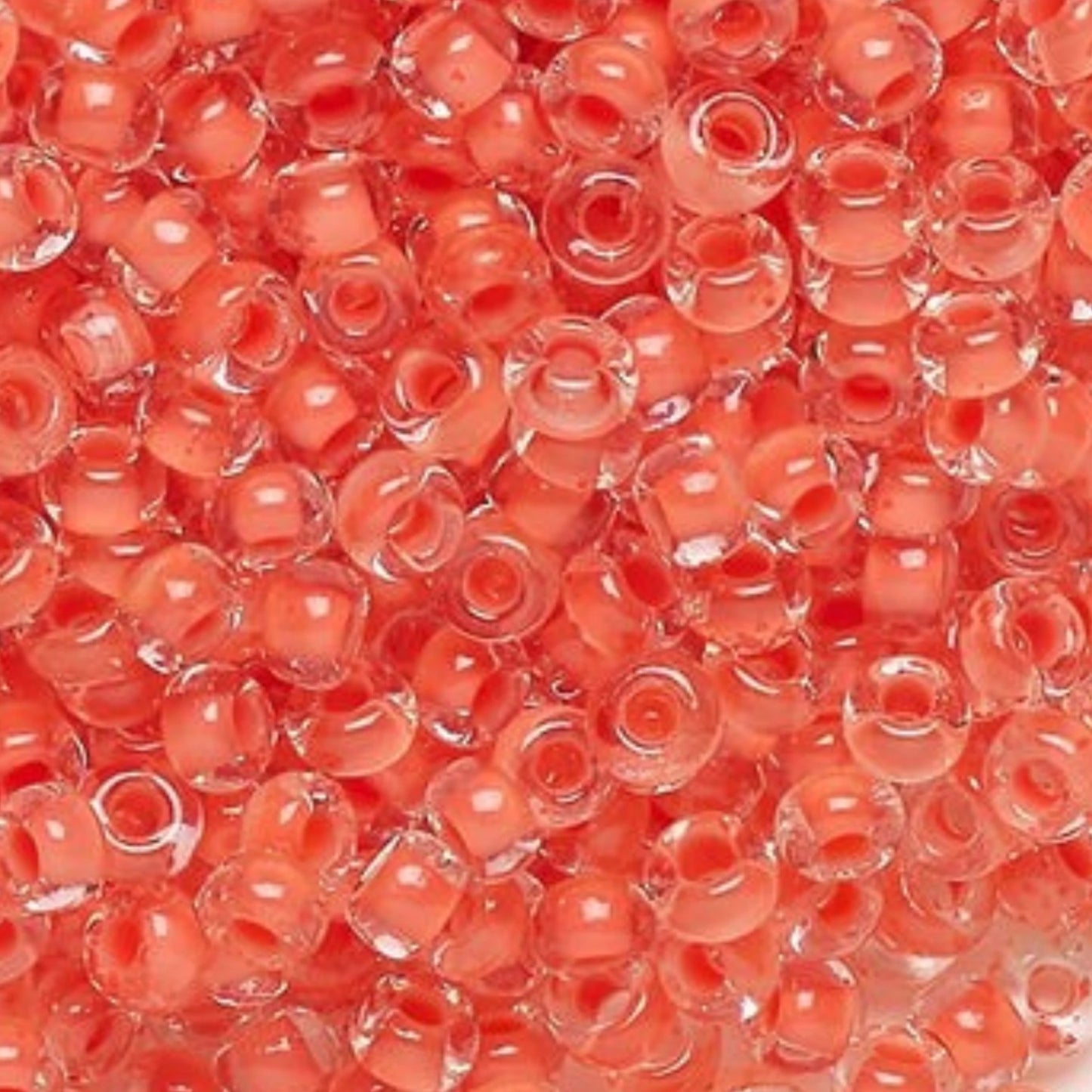 6/0 08A91 Preciosa Czech Glass Seed Beads Rocailles 4.1mm. Crystal terra intensive orange lining.