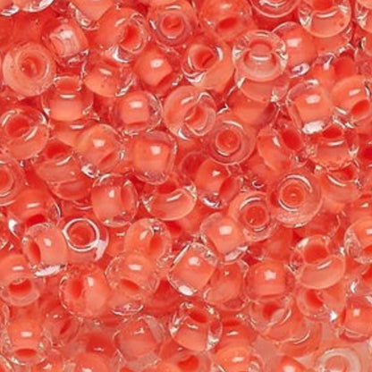 6/0 08A91 Preciosa Czech Glass Seed Beads Rocailles 4.1mm. Crystal terra intensive orange lining.