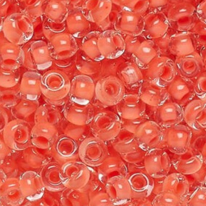 6/0 08A91 Preciosa Czech Glass Seed Beads Rocailles 4.1mm. Crystal terra intensive orange lining.