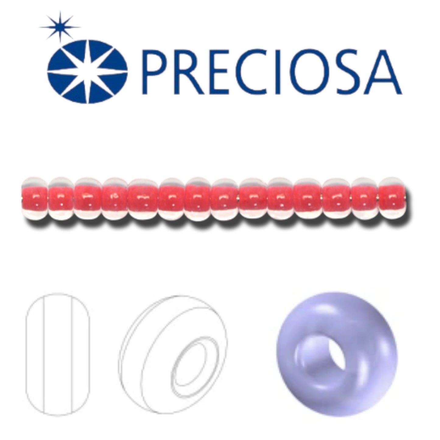 10/0 08A98 Preciosa Czech Glass Seed Beads Rocailles 2.3mm. Terra Intensiv Lined - Red.