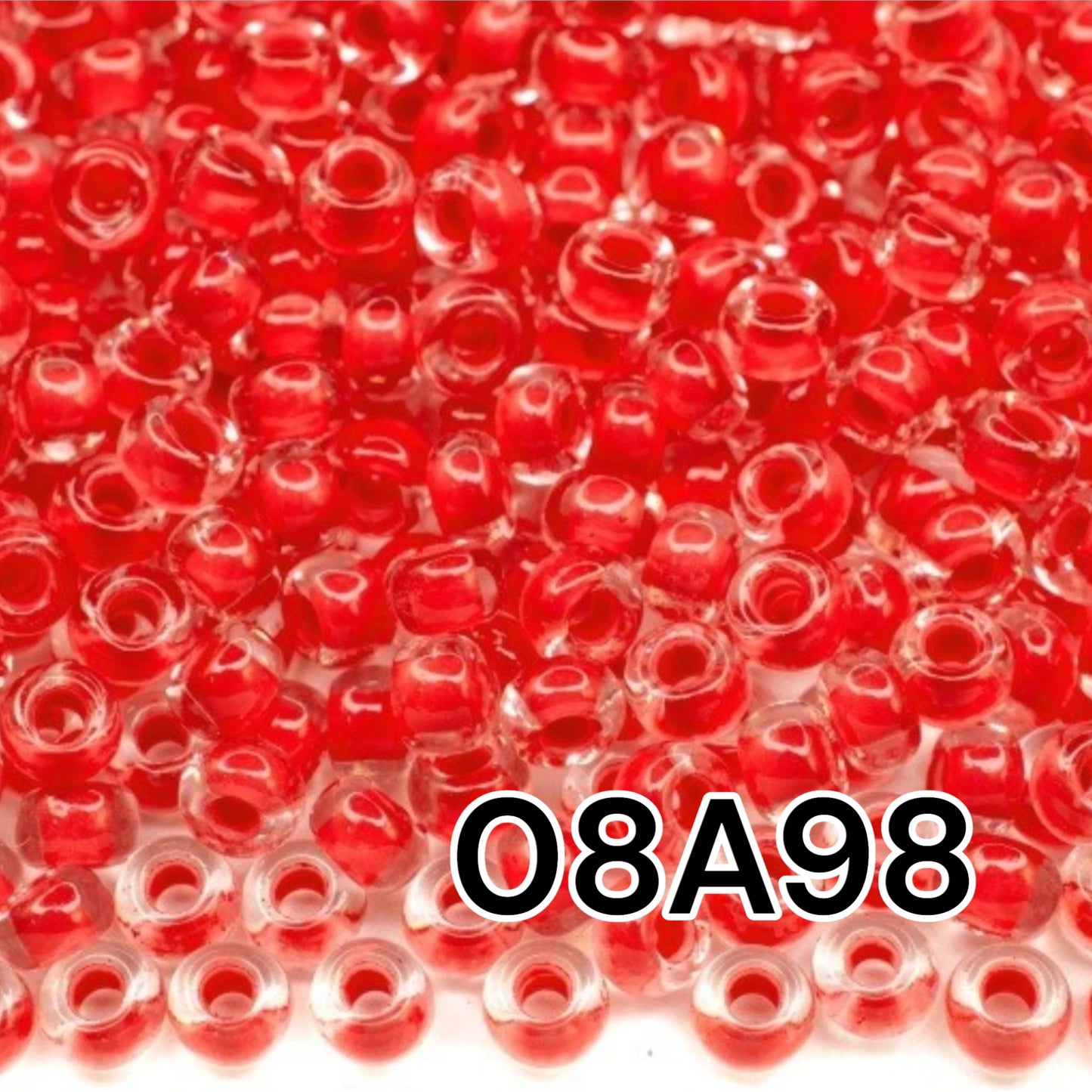 6/0 08A98 Preciosa Czech Glass Seed Beads Rocailles 4.1mm. Crystal terra intensive red lining.