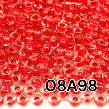 6/0 08A98 Preciosa Czech Glass Seed Beads Rocailles 4.1mm. Crystal terra intensive red lining.