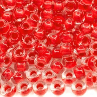 6/0 08A98 Preciosa Czech Glass Seed Beads Rocailles 4.1mm. Crystal terra intensive red lining.