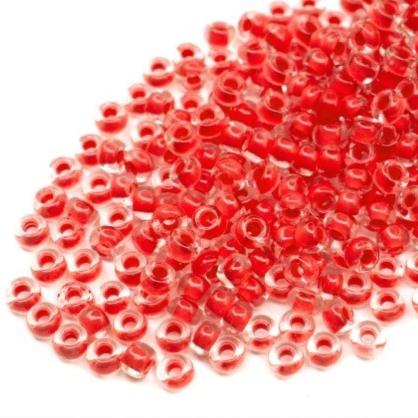 6/0 08A98 Preciosa Czech Glass Seed Beads Rocailles 4.1mm. Crystal terra intensive red lining.
