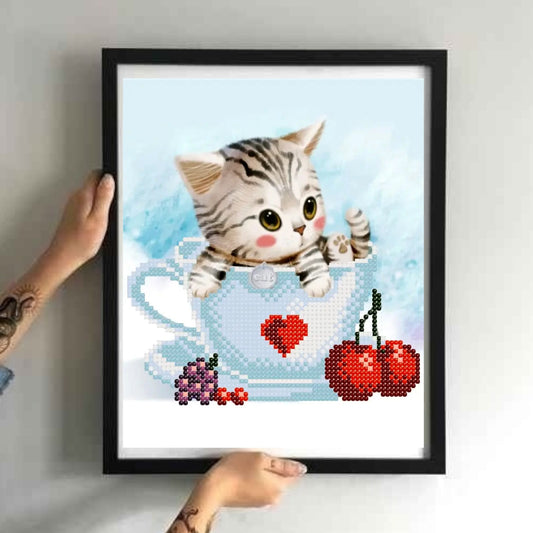 DIY Bead embroidery kit  "Kitten in a cup". Size: 5.9 - 7.5 in (15 - 19cm) - VadymShop