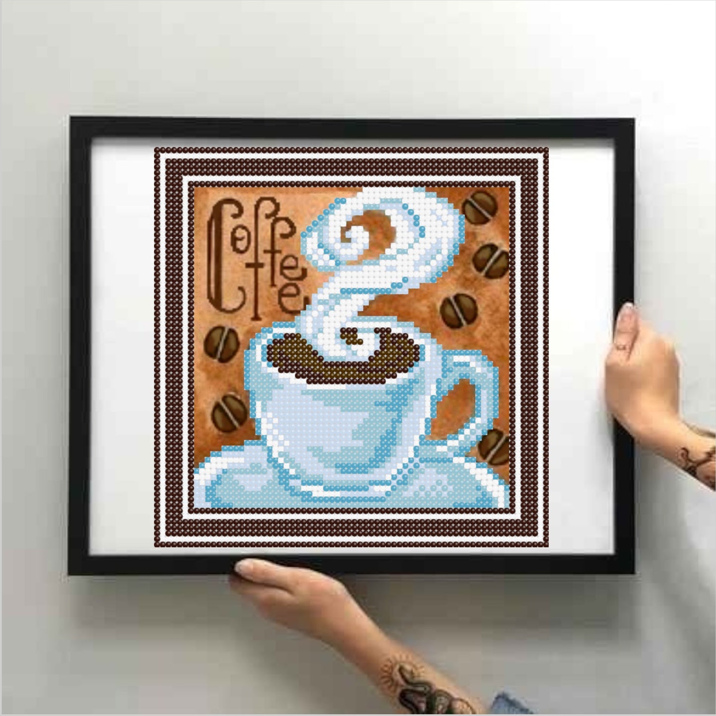 DIY Bead embroidery kit "Cup of coffee". Size: 6.3 - 6.3in (16 - 16cm). - VadymShop