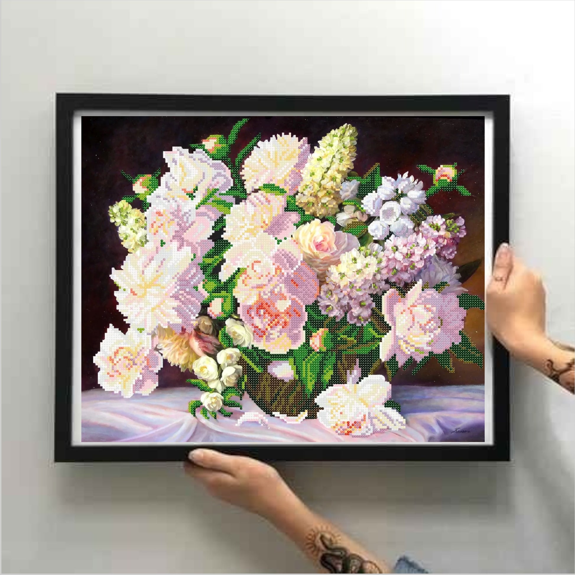 DIY Bead embroidery kit  ''Fragrant peonies". Size: 15.4 - 12.6 in (39 - 32cm) - VadymShop