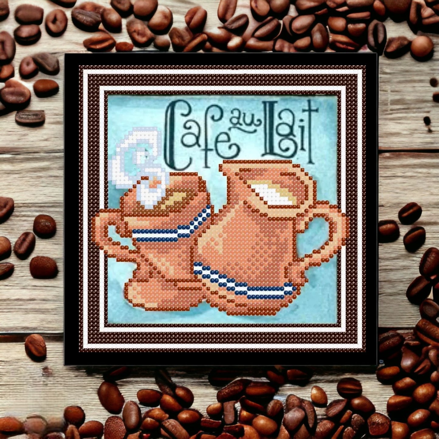 DIY Bead embroidery kit "Coffee with cream". Size: 6.3 - 6.3in (16 - 16cm). - VadymShop