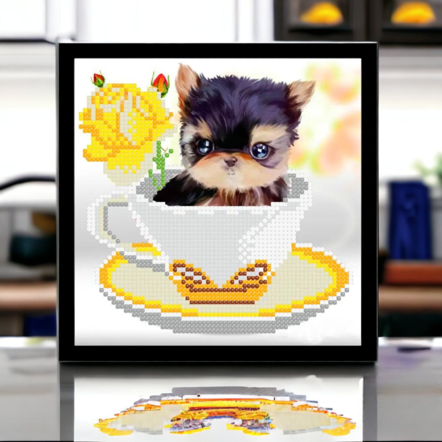 DIY Bead embroidery kit  "Puppy in a cup". Size: 6.3 - 6.7 in (16 - 17cm) - VadymShop