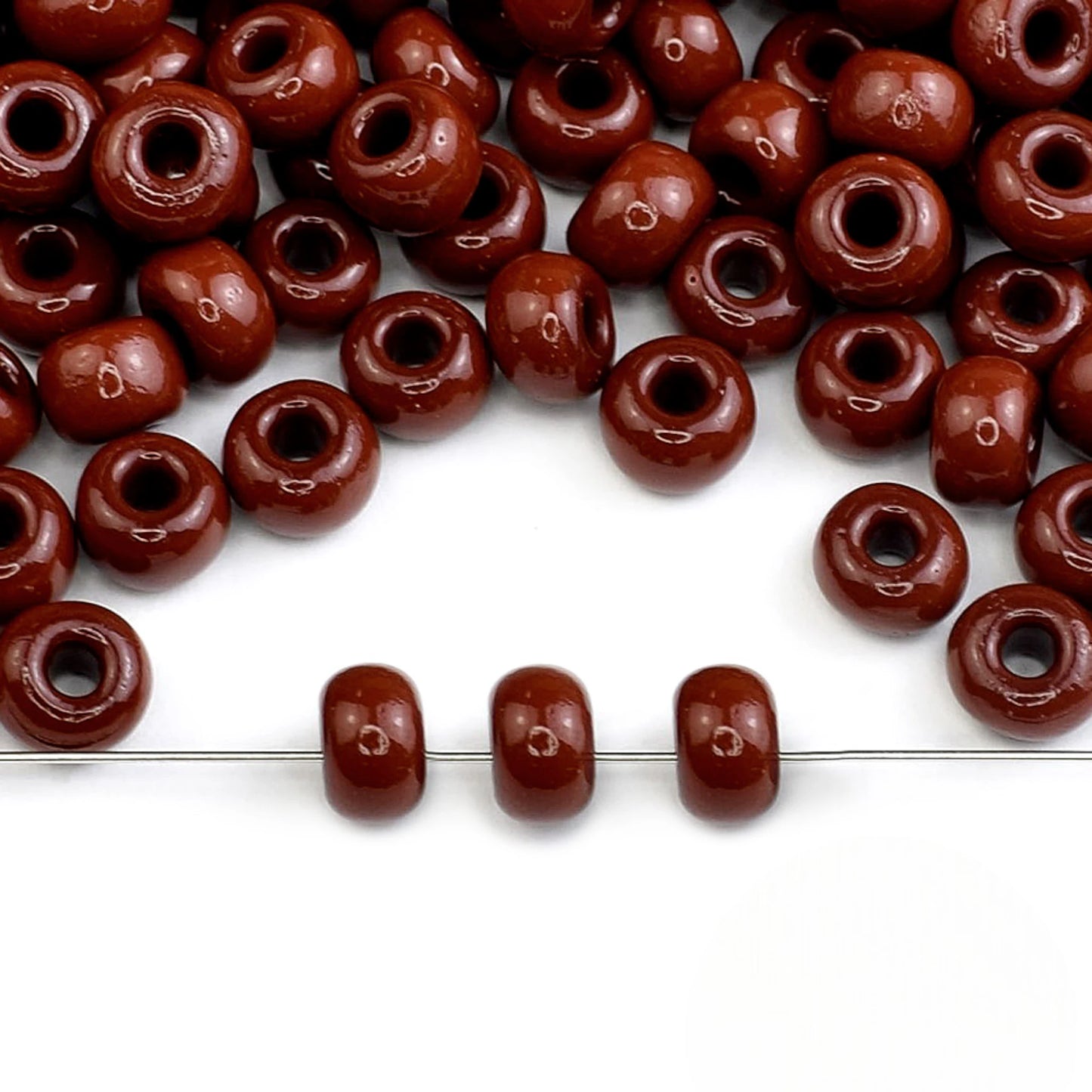 2/0 13600 Preciosa Czech Glass Seed Beads Rocailles 6.1mm. Brown Opaque natural.