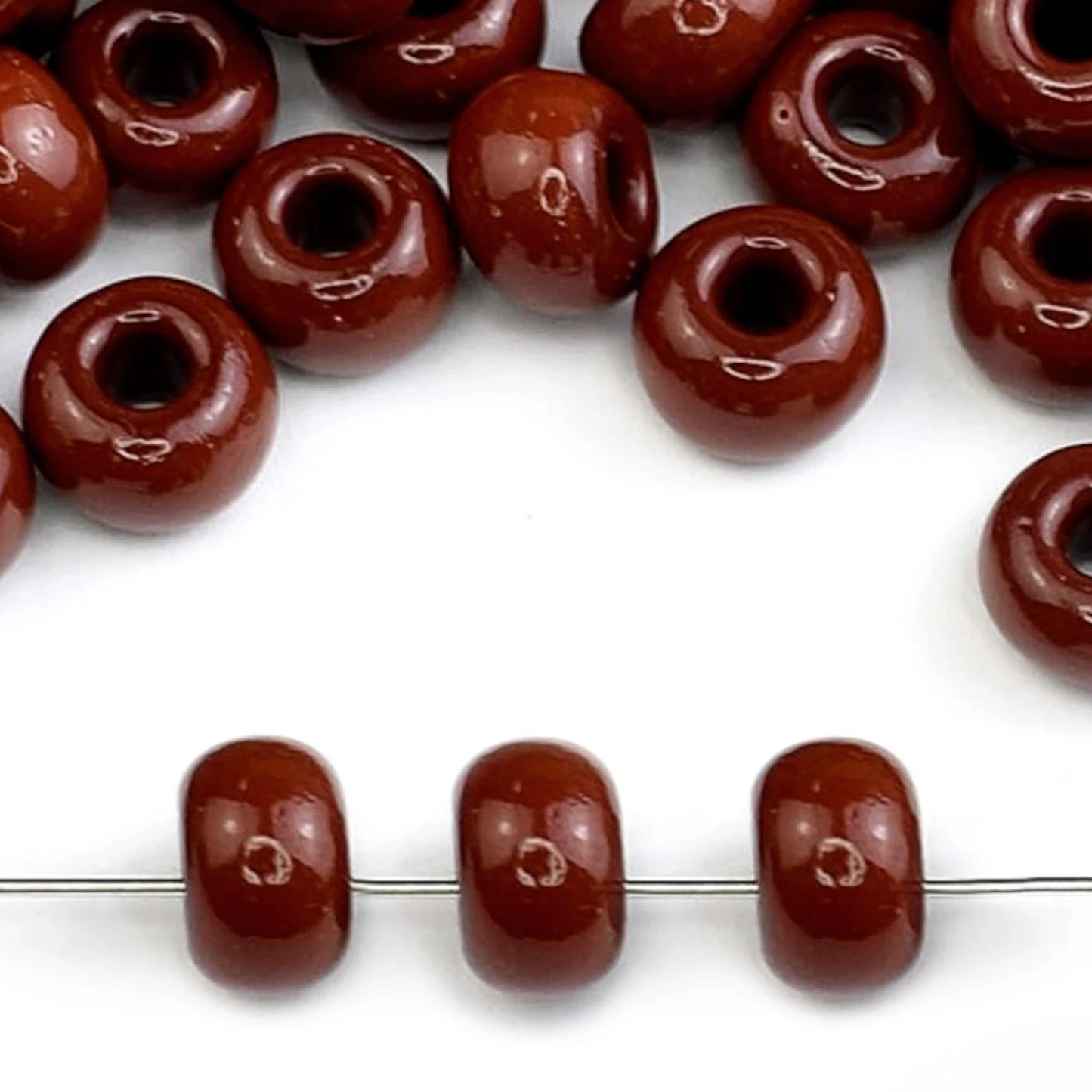 2/0 13600 Preciosa Czech Glass Seed Beads Rocailles 6.1mm. Brown Opaque natural.
