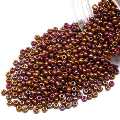 10/0 14600 Preciosa Seed Beads. Opaque rainbow brown.