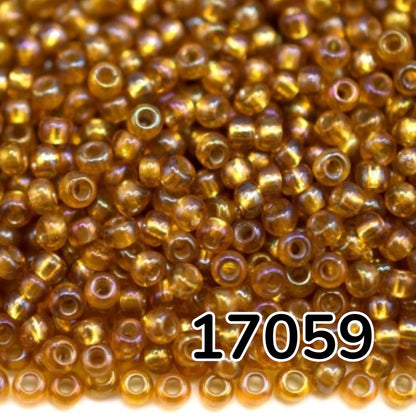 10/0 17059 Preciosa Mărgele din sticlă cehească Rocaille 2.3mm. Topaz transparent, căptușite cu argint, curcubeu.
